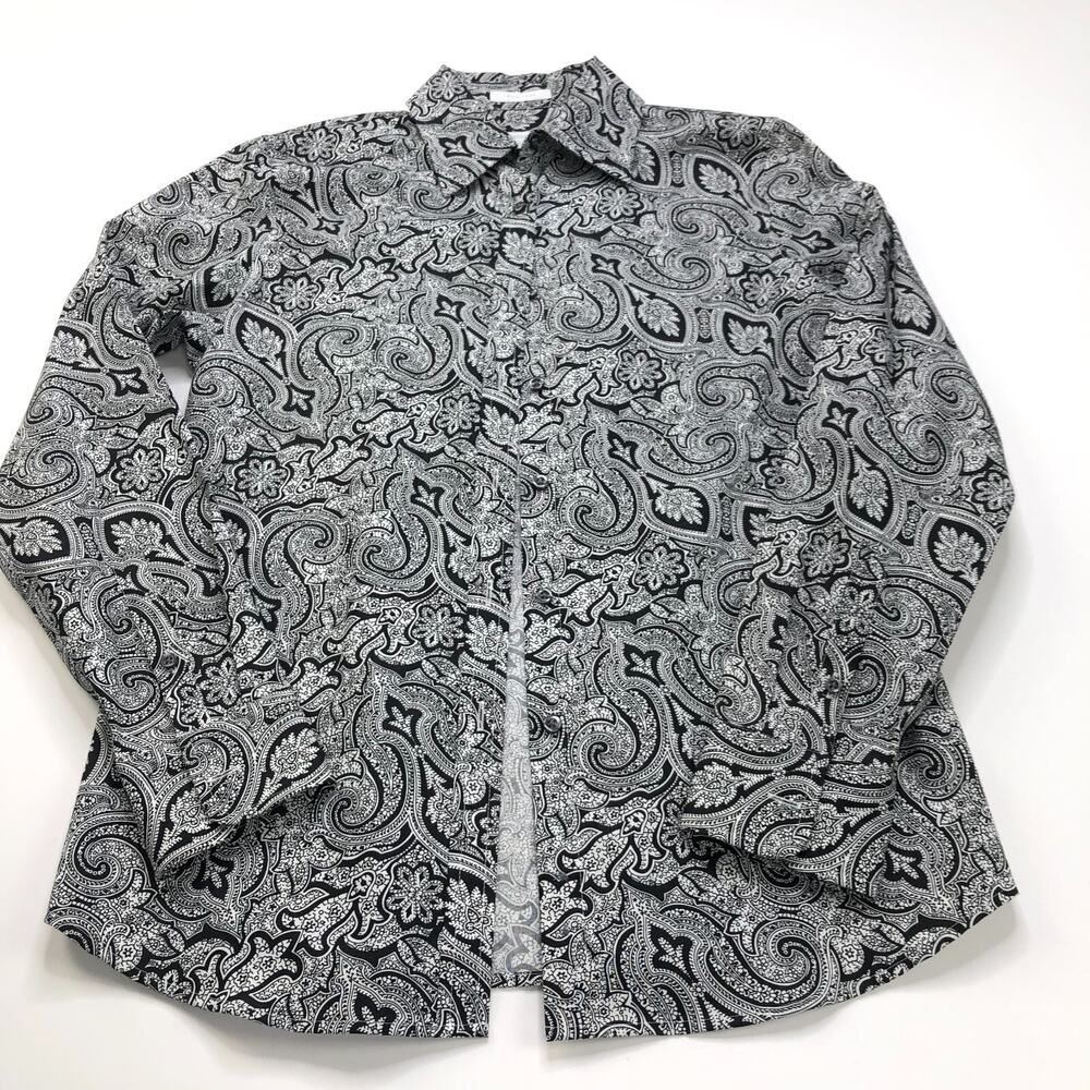 Charter Club Paisley Iron Free Size 4 Women's Button Long Sleeve Dress Shirt